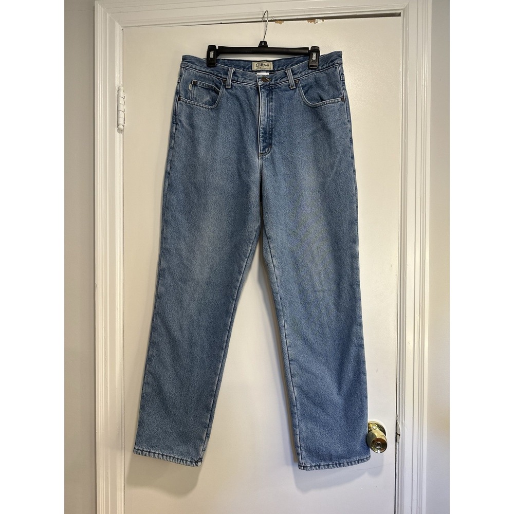 L.L Bean y2k Green Fleece Lined Classic Fit Men's Jeans Sz 35 x 32. 5 Pocket.